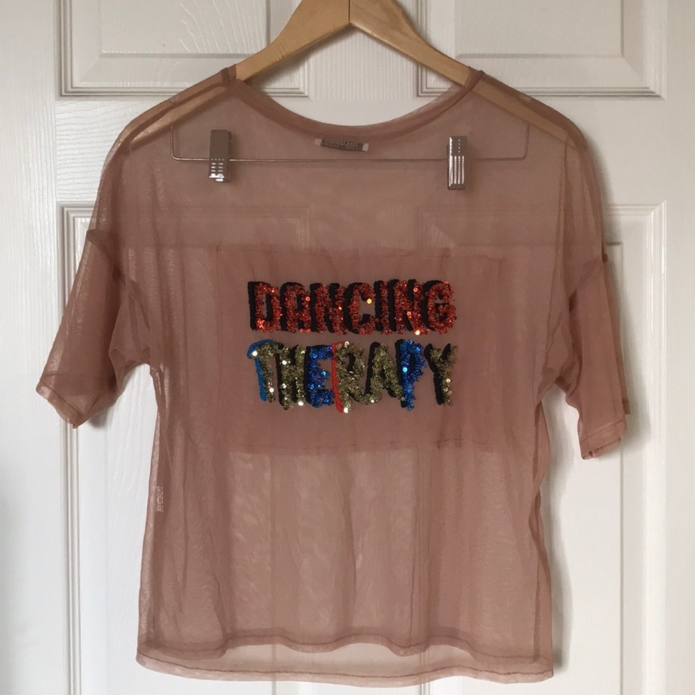 Zara Embellished Mesh Top